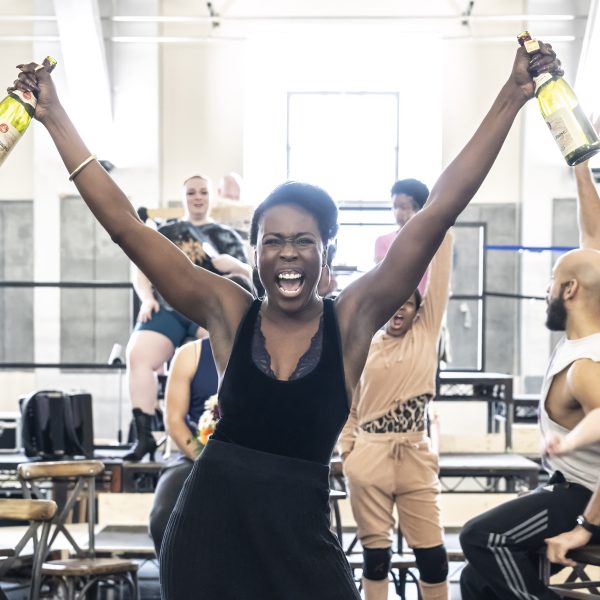 Gloria Onitiri and the West End cast of Hadestown in rehearsal. Credit_ Johan Persson